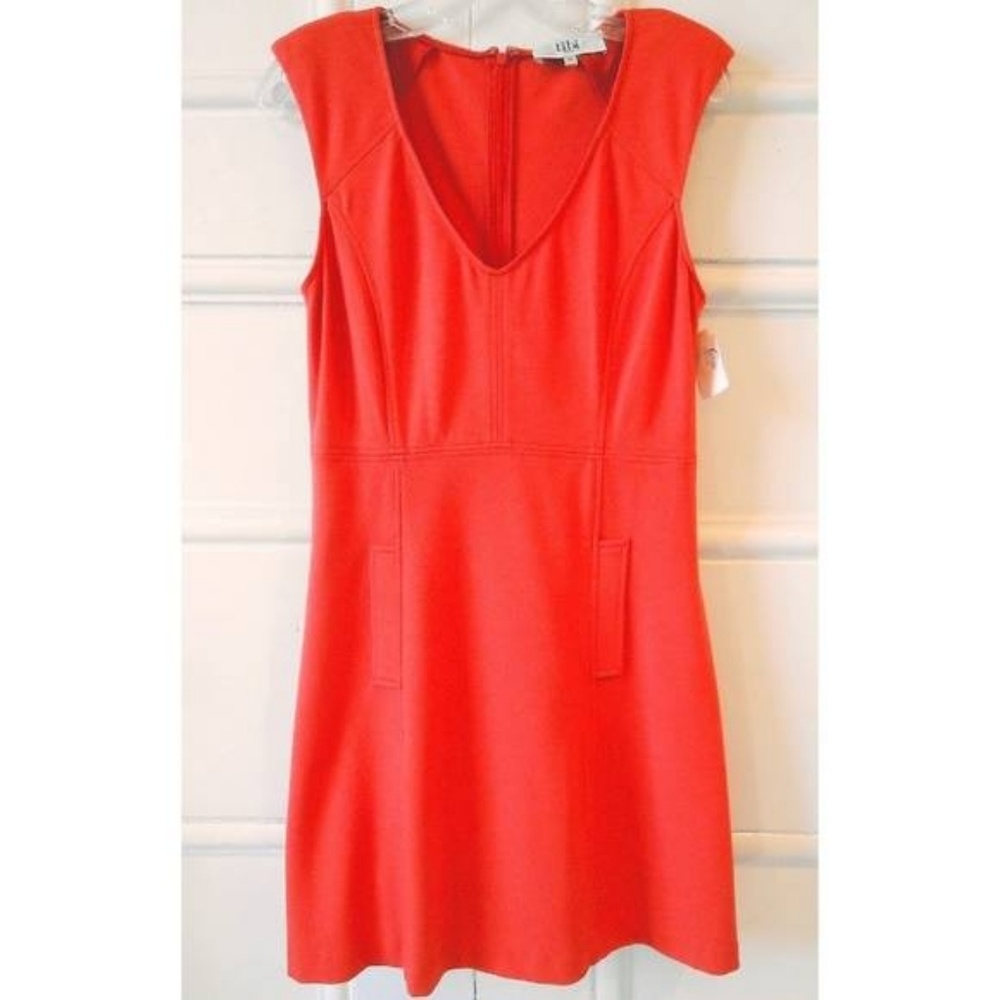 Tibi orange-red ponte knit a-line dress w/pocket!